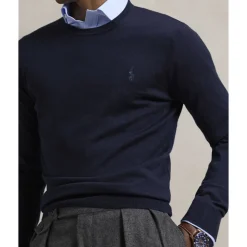 Polo Ralph Lauren Slim Fit Washable Wool Crewneck Sweater Blå Clearance