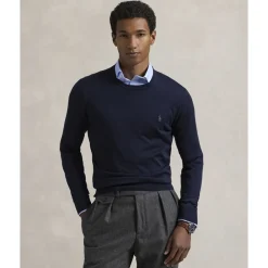 Polo Ralph Lauren Slim Fit Washable Wool Crewneck Sweater Blå Clearance