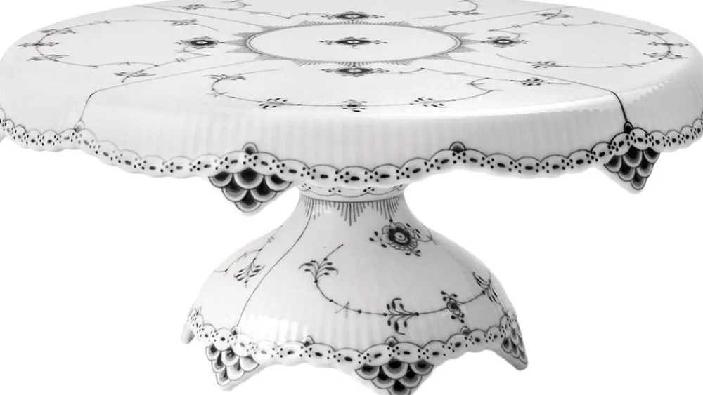 Royal Copenhagen Sort Musselmalet Halvblonde Fad på fod 31 cm