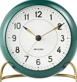 Arne Jacobsen Clocks Station bordur grøn/hvid, Ø 11 cm, alarm