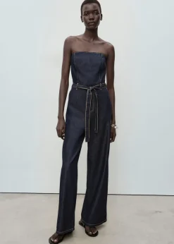 MANGO Strapless denim jumpsuit Open blue