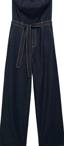 MANGO Strapless denim jumpsuit Open blue
