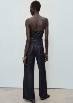 MANGO Strapless denim jumpsuit Open blue