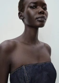 MANGO Strapless denim jumpsuit Open blue