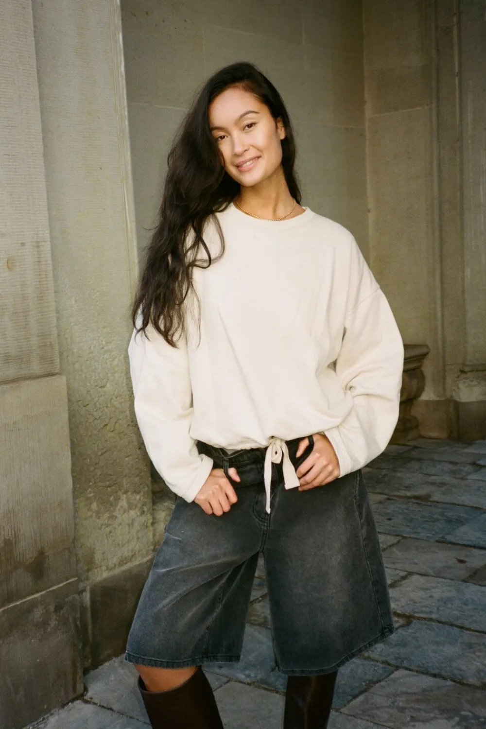 Rabens Saloner Sweat drawstring top - Sheela Oyster Discount