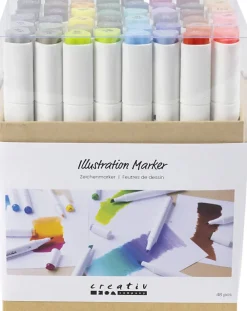 Creativ Company Tegnetusch, streg 1+8 mm, standardfarver, 48stk. Online