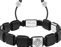 Nialaya The CZ Flatbead Collection - Onyx and Silver