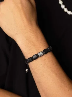 Nialaya The CZ Flatbead Collection - Onyx and Silver