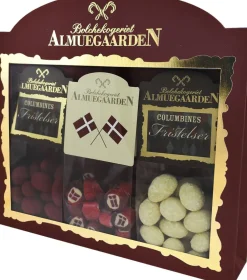 Almuegaarden Tillykke-Gaveæske med flag bolcher, hindbær choko-mandeler og sne chok Online