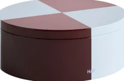 Hay Tin Container-Round-Burgundy and ice blue