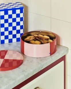 Hay Tin Container-Round-Red and soft pi