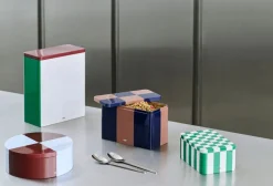 Hay Tin Container-X-Large-Off-White, burgundy and green