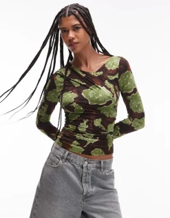 Dame Topshop TSAUDREY ASYMMETRIC TOP JSR - COTTON BLEND