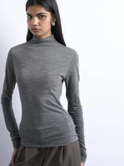 Topshop TSMILLA LS FUNNEL NECK TOP - WOOL Light gray Online