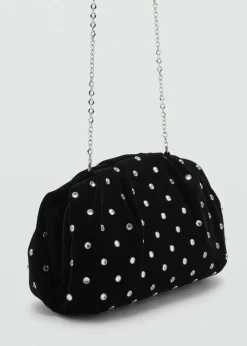 MANGO Velvet strass clutch Black