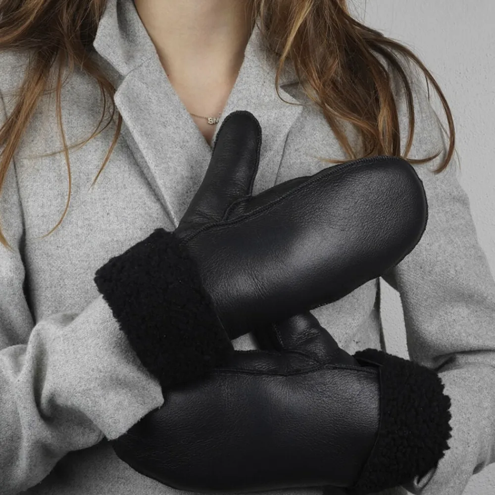 VINSON - MITTENS - SHEEP SKIN WITH CURLY SHEARLING AROUND TH>Lovelies Sale