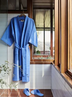 Hay Waffle Bathrobe-Sky blue Online