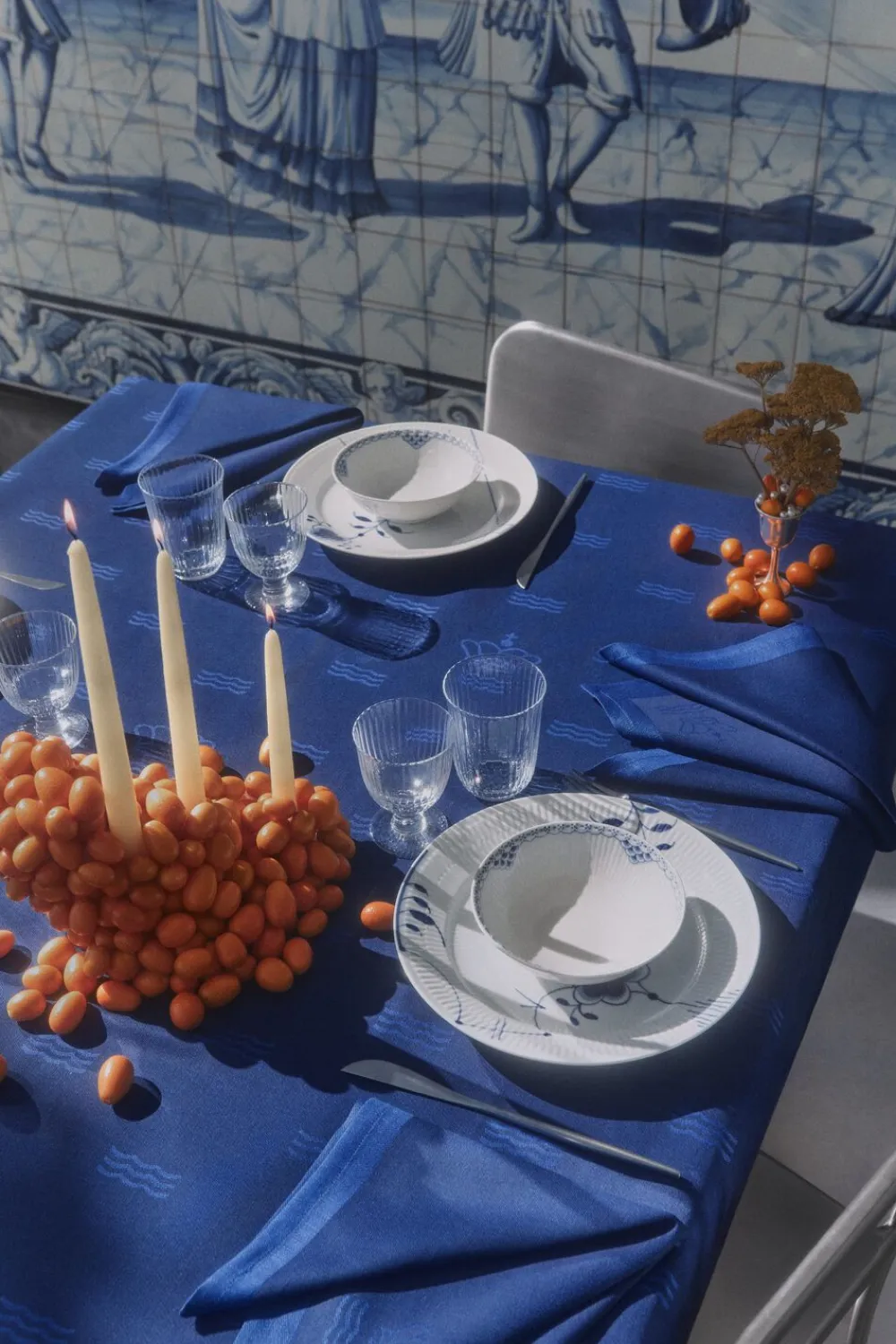 Royal Copenhagen Waves serviet, blå 44X44, 2stk Clearance