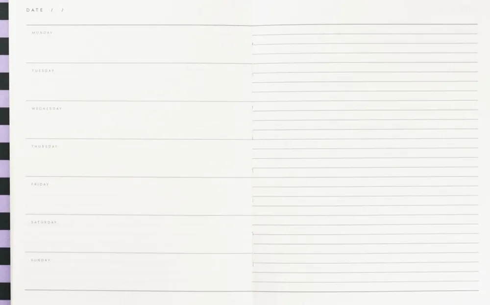 Notem Weekly Planner med syet ryg, Rosa og grøn stribe