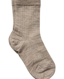 mpKids Wool rib socks Light brown melange Hot