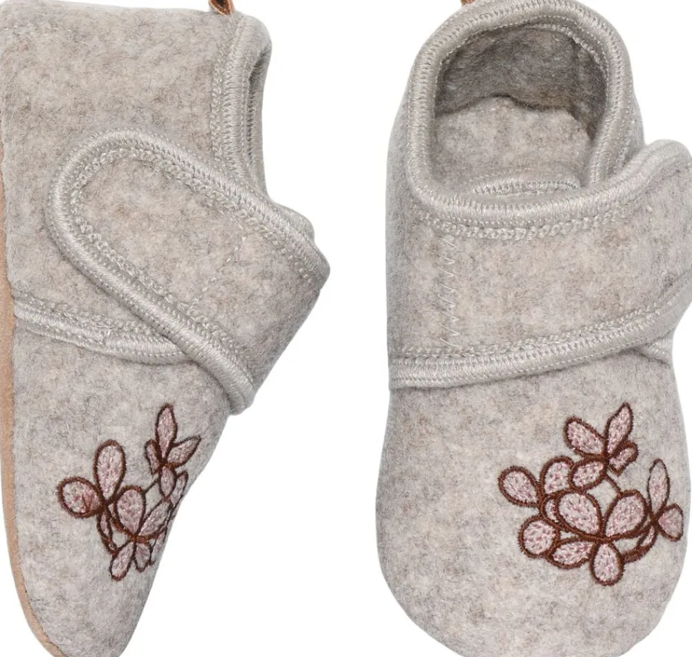 Melton Wool slippers with hortensia Beige melange Best
