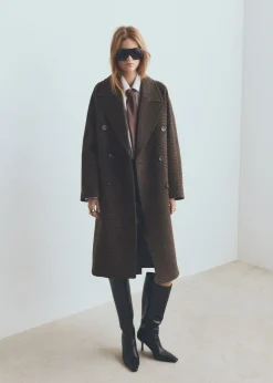 MANGO Wool-blend micro-houndstooth coat Brown Hot