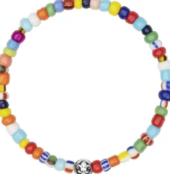 Nialaya Wristband with Assorted Vintage Trifocal Beads and Silver Multicolor Hot
