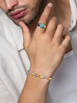 Wristband with Assorted Vintage Trifocal Beads and Silver>Nialaya Clearance