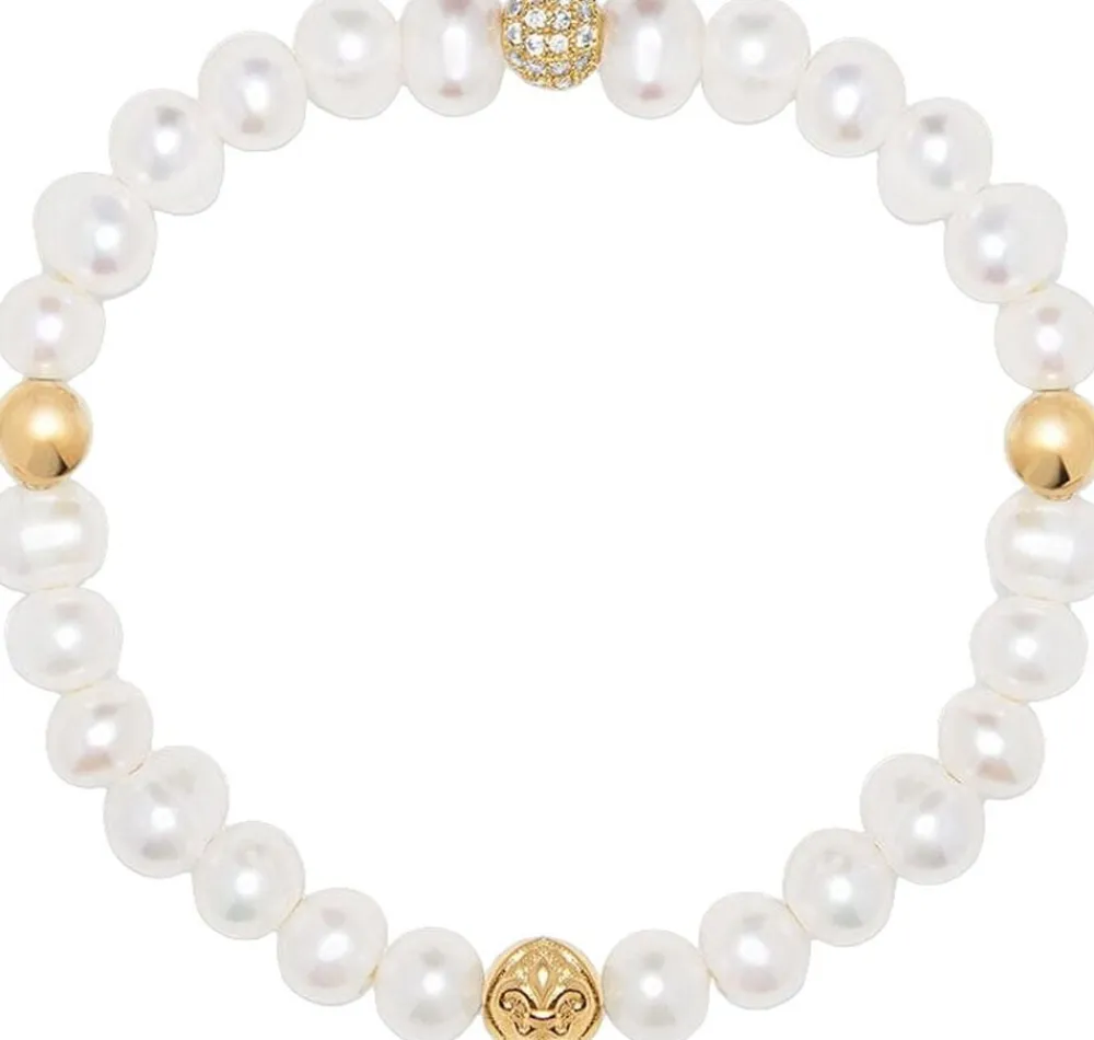 Nialaya Wristband with Pearl and Gold White Online