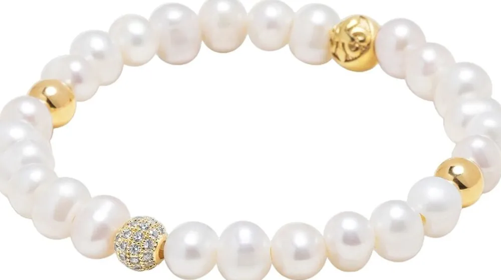 Nialaya Wristband with Pearl and Gold White Online